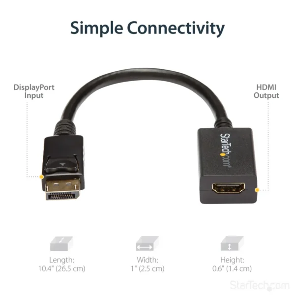 StarTech.com DisplayPort to HDMI Adapter – DP 1.2 to HDMI Video Converter 1080p – DP to HDMI Monitor/TV/Display Cable Adapter Dongle – Passive DP to HDMI Adapter – Latching DP Connector