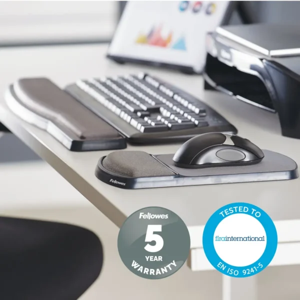 Fellowes Keyboard Wrist Rest – Premium Gel Wrist Rest with Non Skid Rubber Base – Adjustable Ergonomic Wrist Support for Computer, Laptop, Home Office Use – Black