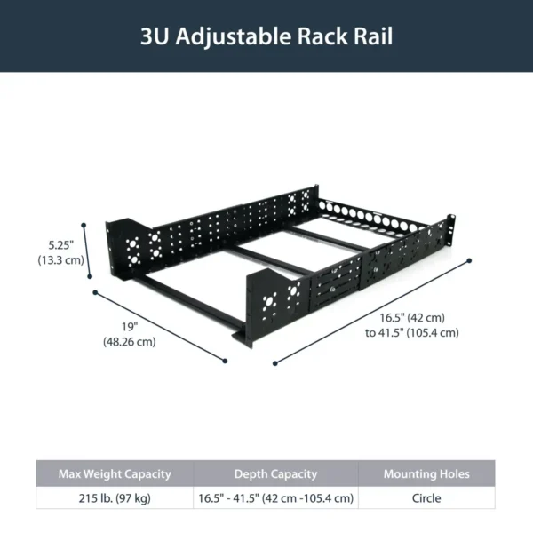 StarTech.com 3U Fixed 19″ Adjustable Depth Universal Server Rack Rails