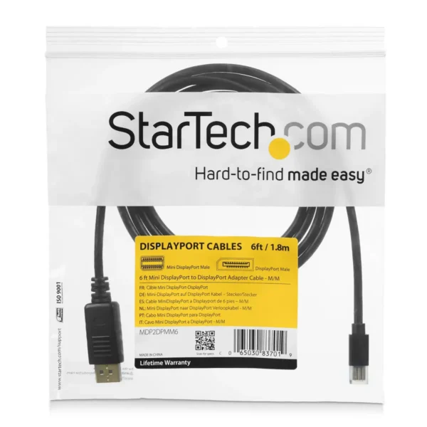 StarTech.com 6ft (2m) Mini DisplayPort to DisplayPort 1.2 Cable – 4K x 2K UHD Mini DisplayPort to DisplayPort Adapter Cable – Mini DP to DP Cable for Monitor – mDP to DP Converter Cord