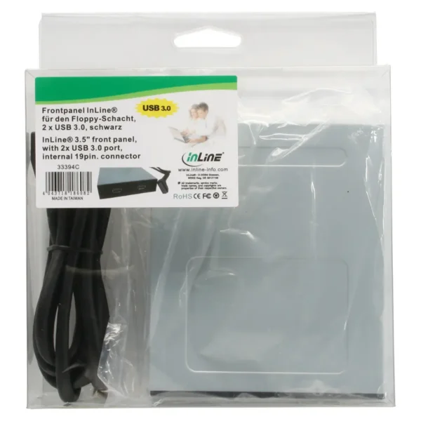 InLine PC Front Panel 3.5″ Bay with 2x USB 3.0 Port internal 19 Pin Connector