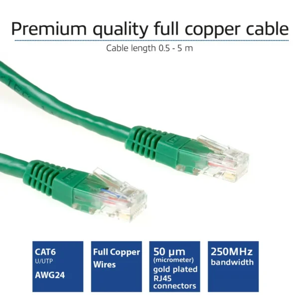 ACT Green 20 meter U/UTP CAT6 patch cable with RJ45 connectors