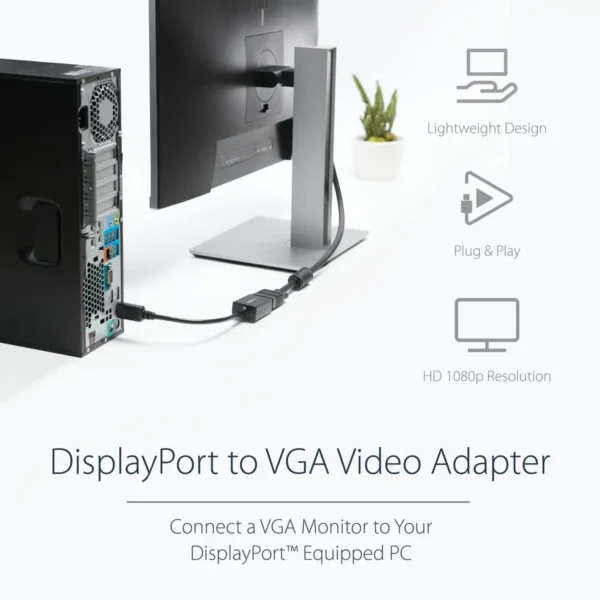 StarTech.com DisplayPort to VGA Adapter – Active DP to VGA Converter – 1080p Video – DisplayPort Certified – DP/DP++ Source to VGA Monitor Cable Adapter Dongle – Latching DP Connector