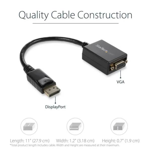 StarTech.com DisplayPort to VGA Adapter – Active DP to VGA Converter – 1080p Video – DisplayPort Certified – DP/DP++ Source to VGA Monitor Cable Adapter Dongle – Latching DP Connector