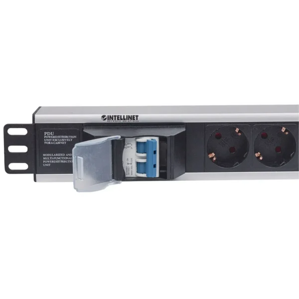 Intellinet 19″ 1.5U Rackmount 6-Output Power Distribution Unit (PDU) EU CEE 7/3 Outlets, With Double Air Switch, No Surge Protection, Built-in 1.8m Power Cord with EU CEE 7/4 Plug