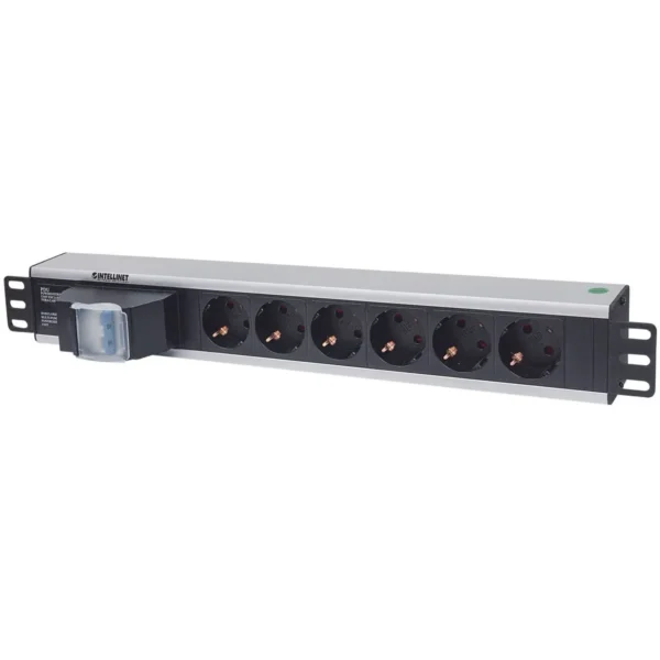 Intellinet 19″ 1.5U Rackmount 6-Output Power Distribution Unit (PDU) EU CEE 7/3 Outlets, With Double Air Switch, No Surge Protection, Built-in 1.8m Power Cord with EU CEE 7/4 Plug