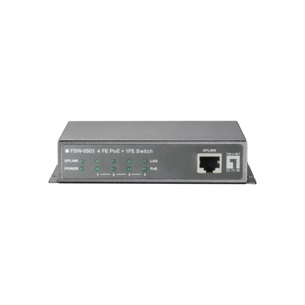 LevelOne 5-Port Fast Ethernet PoE Switch, 802.3af PoE, 4 PoE Outputs, 61.6W, excl. power adapter