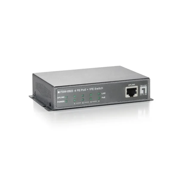 LevelOne 5-Port Fast Ethernet PoE Switch, 802.3af PoE, 4 PoE Outputs, 61.6W, excl. power adapter