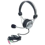 Manhattan Stereo Over-Ear Headset (3.5mm), Microphone Boom (padded), Adjustable Steel Headband, In-Line Volume Control, Ear Cushions, Std 2x 3.5mm stereo jack/plug for audio/mic use, cable 2.5m, 3 Year Warranty
