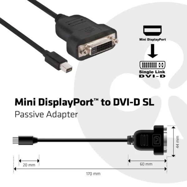 CLUB3D Mini DisplayPort to DVI-D Single Link Adapter Cable