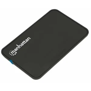 Manhattan Drive Enclosure, 2.5″, USB-A, 480 Mbps (USB 2.0), SATA, Black, Sturdy, Plastic, Hi-Speed USB, Windows or Mac, Three Year Warranty, Boxed