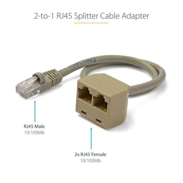 StarTech.com 2-to-1 RJ45 Splitter Cable Adapter – F/M