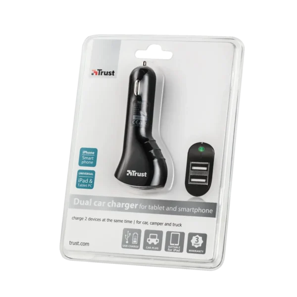 Trust Dual Car Charger for tablet and smartphone power adapter/inverter Auto 10 W Black