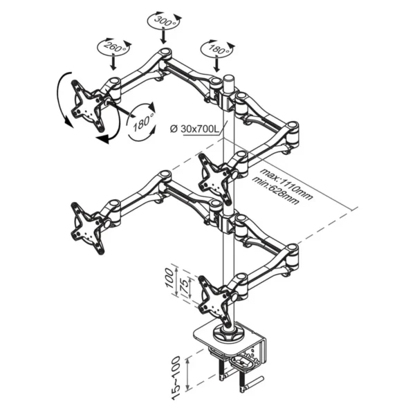 Neomounts FPMA-D1030D-4 monitor mount / stand 61 cm (24″) Desk Silver