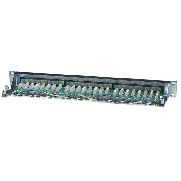 Intellinet Patch Panel, Cat6, FTP, 24-Port, 1U, Shielded, 90° Top-Entry Punch-Down Blocks, Black
