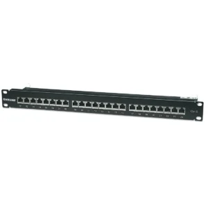 Intellinet Patch Panel, Cat6, FTP, 24-Port, 1U, Shielded, 90° Top-Entry Punch-Down Blocks, Black