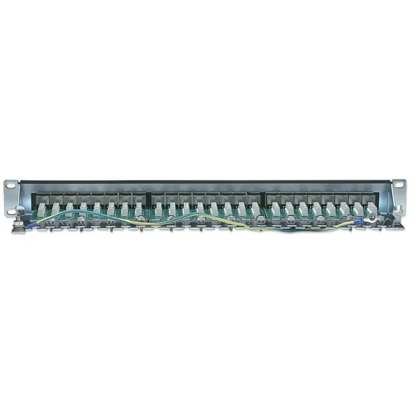 Intellinet Patch Panel, Cat6, FTP, 24-Port, 1U, Shielded, 90° Top-Entry Punch-Down Blocks, Black