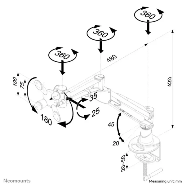 Neomounts FPMA-D940HC Monitor arm 10-37″ – gas spring