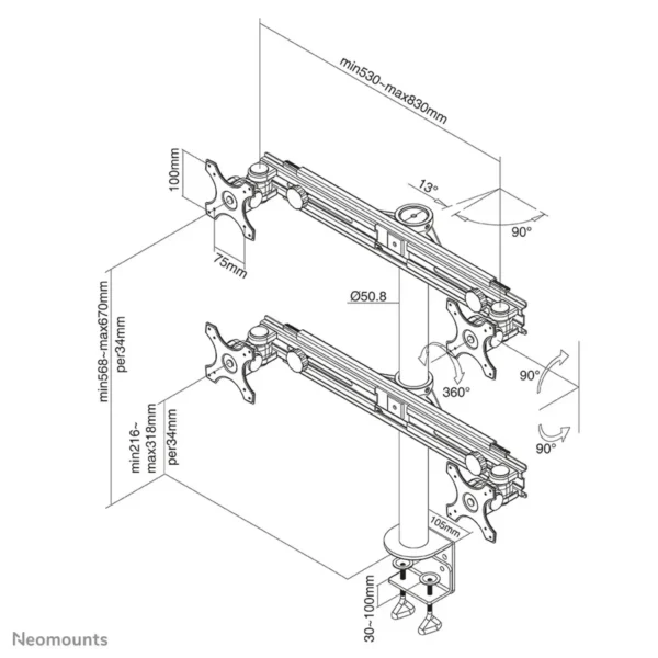 Neomounts FPMA-D700D4 Monitor arm 19-30″