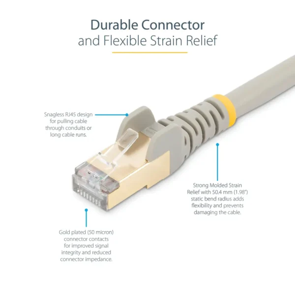 StarTech.com 14ft CAT6a Ethernet Cable – 10 Gigabit Shielded Snagless RJ45 100W PoE Patch Cord – 10GbE STP Network Cable w/Strain Relief – Gray Fluke Tested/Wiring is UL Certified/TIA