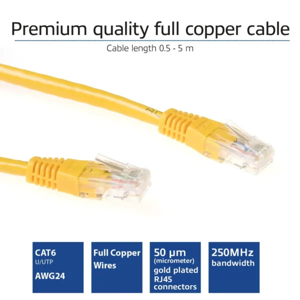 ACT Yellow 0.5 meter U/UTP CAT6 patch cable with RJ45 connectors