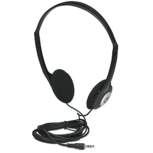 Manhattan Stereo On-Ear Headphones (3.5mm), Adjustable Split Headband, Foam Earpads, Speaker 80W max, Standard 3.5mm stereo jack/plug for audio output, cable 2.2m, Black, Three Year Warranty