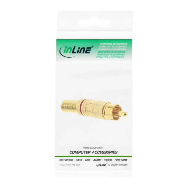 InLine RCA metal male plug for soldering, gold, red ring, for 6mm cable