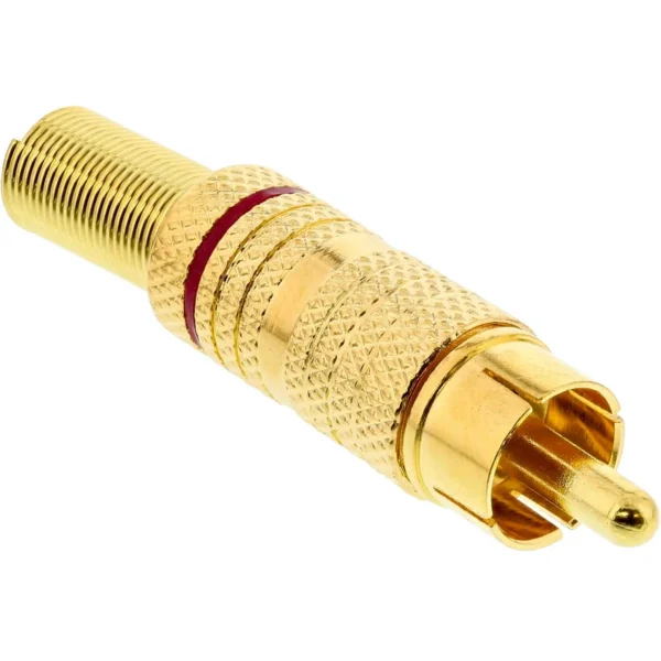 InLine RCA metal male plug for soldering, gold, red ring, for 6mm cable