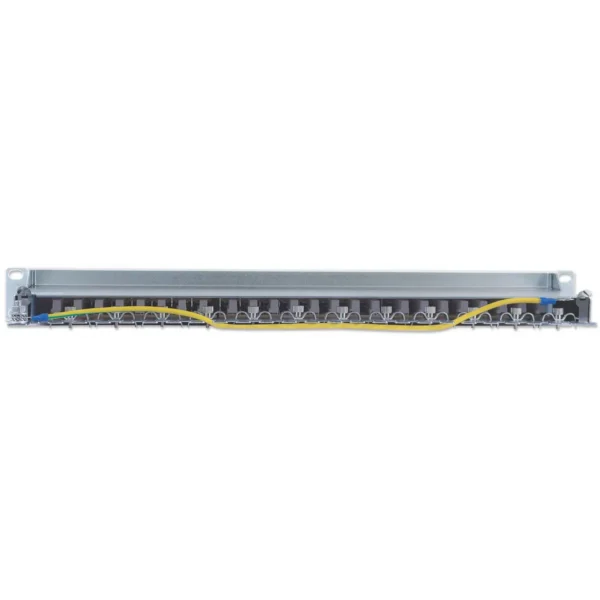 Intellinet Patch Panel, Cat6, FTP, 24-Port, 1U, Shielded, 90° Top-Entry Punch-Down Blocks, Grey