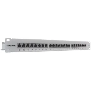 Intellinet Patch Panel, Cat6, FTP, 24-Port, 1U, Shielded, 90° Top-Entry Punch-Down Blocks, Grey