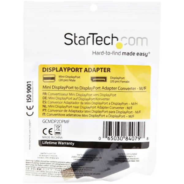 StarTech.com Compact Mini DisplayPort to DisplayPort Adapter – 4K x 2K Video – UHD Mini DP to DP Converter – mDP to DP 1.2 Adapter – mDP PC/Computer to DisplayPort Monitor/Display – M/F