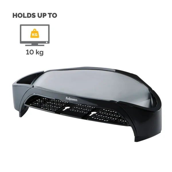 Fellowes Computer Monitor Stand with 3 Height Adjustments – Smart Suites Monitor Riser Plus with Storage Area – Ergonomic Adjustable Monitor Stand for Computers – Max Weight 10KG/Max Size 21″ – Black