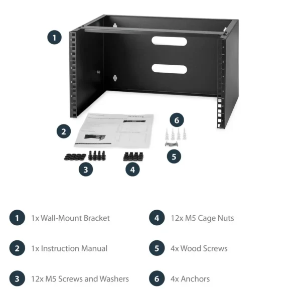 StarTech.com 6U Wall Mount Network Rack – 14 Inch Deep (Low Profile) – 19″ Patch Panel Bracket for Shallow Server and IT Equipment, Network Switches – 44lbs/20kg Weight Capacity, Black