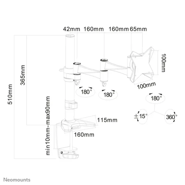 Neomounts FPMA-D1330SILVER Monitor arm 10-30″