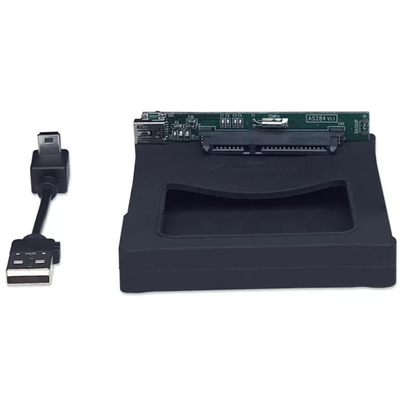 Manhattan Drive Enclosure, 2.5″, USB-A, 480 Mbps (USB 2.0), SATA, Black, Silicone, Hi-Speed USB, Windows or Mac, Three Year Warranty, Blister