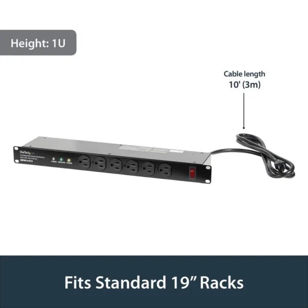 StarTech.com Rackmount PDU with 16 Outlets and Surge Protection – 1U