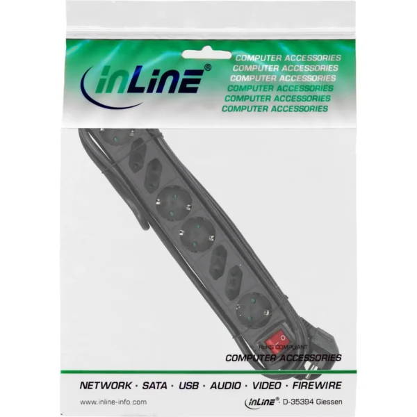 InLine Socket strip, 8-way, 4x CEE7/3 + 4x Euro CEE 7/16, black, 1.5m
