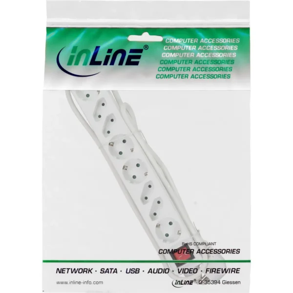 InLine Socket strip, 8-way, 4x CEE7/3 + 4x Euro CEE 7/16, white, 3m