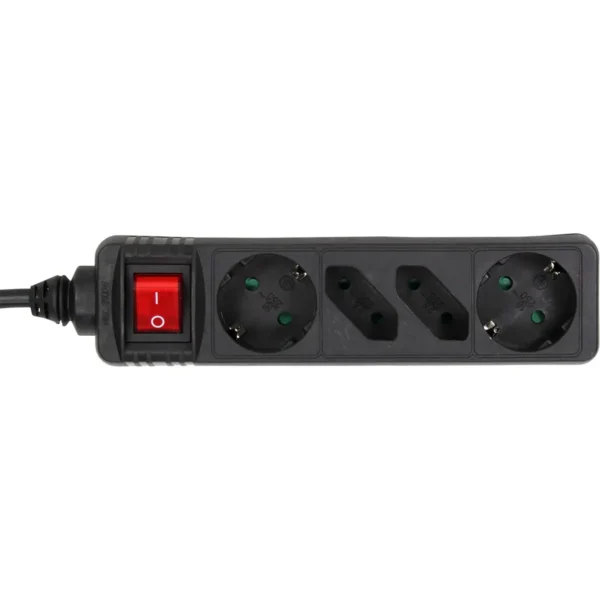 InLine Socket strip, 4-way, 2x CEE7/3 + 2x Euro CEE 7/16, black, 1.5m