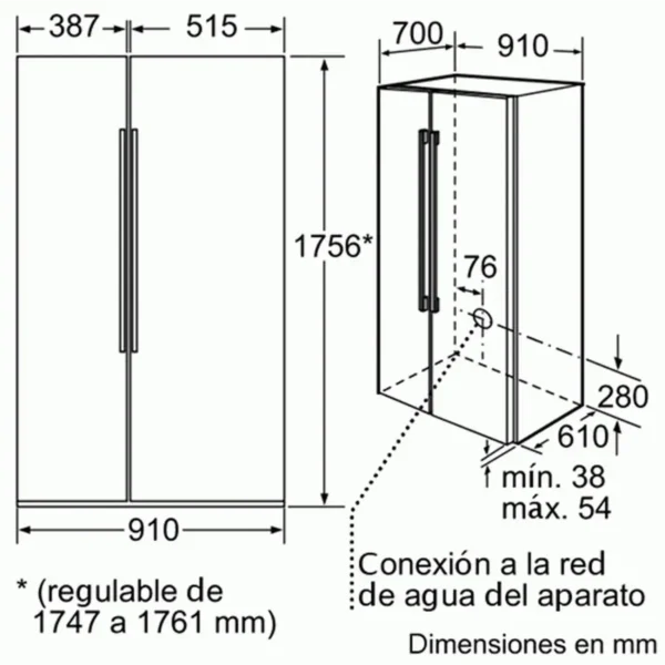 Bosch KAN62V40 side-by-side refrigerator Freestanding 604 L Stainless steel