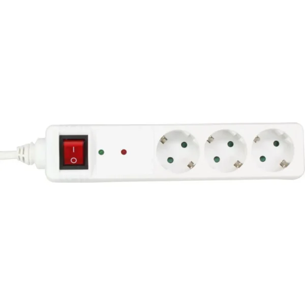InLine Socket strip CEE 7/3, 3-way, overvoltage protection, switch, white