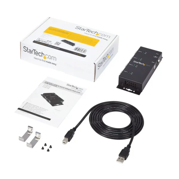 StarTech.com 4 Port USB to DB9 RS232 Serial Adapter Hub - Industrial DIN Rail and Wall Mountable