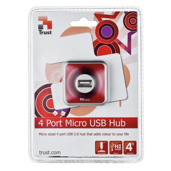 Trust 4 Port USB 2.0 Micro Hub – Red