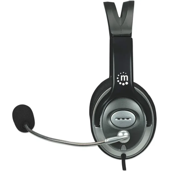 Manhattan Stereo Over-Ear Headset (3.5mm), Microphone Boom (padded), Adjustable Steel Headband, In-Line Volume Control, Ear Cushions, Std 2x 3.5mm stereo jack/plug for audio/mic use, cable 2.5m, 3 Year Warranty