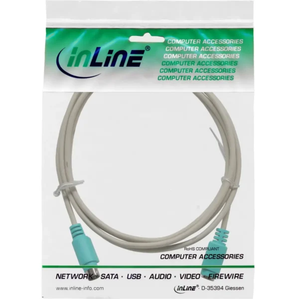 InLine PS/2 Cable male / female grey with green plug 2m