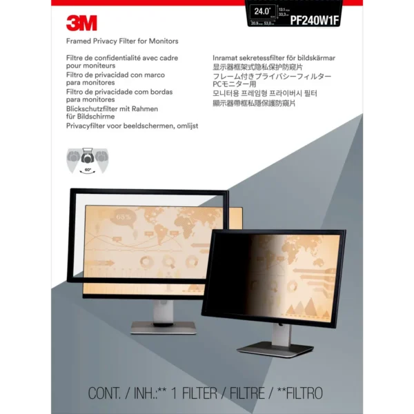 3M Framed Privacy Filter for 24in Monitor, 16:10, PF240W1F
