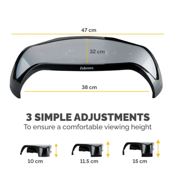 Fellowes Computer Monitor Stand with 3 Height Adjustments – Smart Suites Monitor Riser – Ergonomic Adjustable Monitor Stand for Computers – Max Weight 10KG/Max Size 21″ – Black