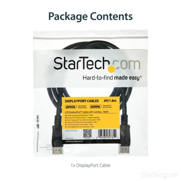 StarTech.com 6ft (2m) DisplayPort 1.2 Cable – 4K x 2K Ultra HD VESA Certified DisplayPort Cable – DP to DP Cable for Monitor – DP Video/Display Cord – Latching DP Connectors
