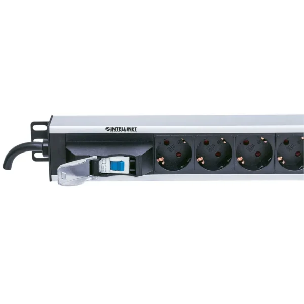 Intellinet Vertical Rackmount 12-Output Power Distribution Unit (PDU), EU CEE 7/3 Outlets, With Single Air Switch, No Surge Protection, Built-in 1.6m Power Cord with EU CEE 7/4 Plug