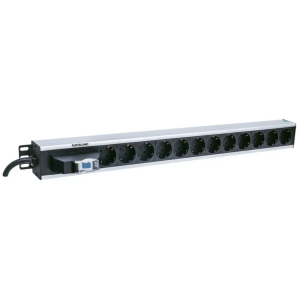 Intellinet Vertical Rackmount 12-Output Power Distribution Unit (PDU), EU CEE 7/3 Outlets, With Single Air Switch, No Surge Protection, Built-in 1.6m Power Cord with EU CEE 7/4 Plug